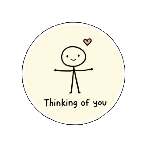 A Stick Figure In A Circle With The Words " Thinking Of You " On It Sticker