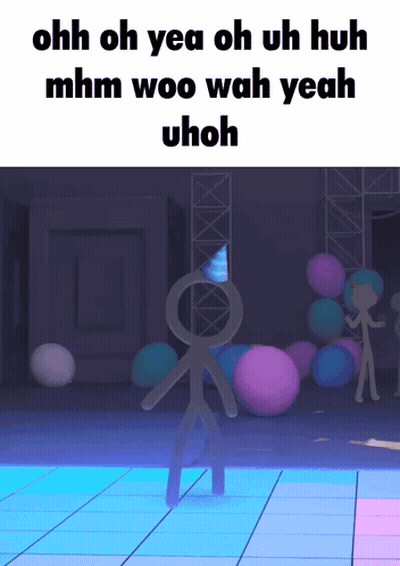 A Stick Figure Is Dancing On A Stage With The Words Ohh Oh Yea Oh Uh Huh GIF
