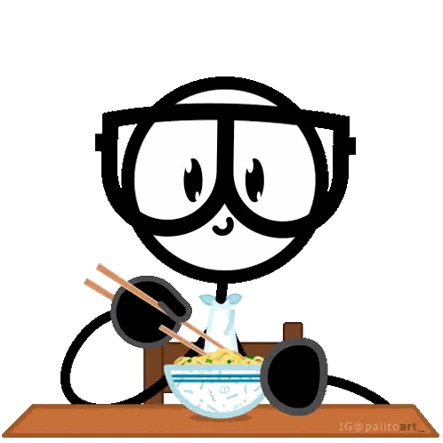 A Stick Figure Is Eating Noodles With Chopsticks Sticker