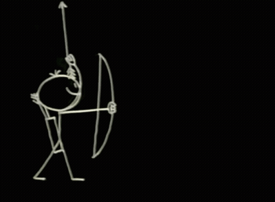 A Stick Figure Is Holding A Bow And Arrow In Front Of A Target GIF