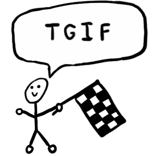 A Stick Figure Is Holding A Checkered Flag And A Speech Bubble With The Word Tgif On It Sticker