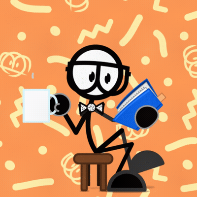 A Stick Figure Is Sitting On A Stool Reading A Book GIF