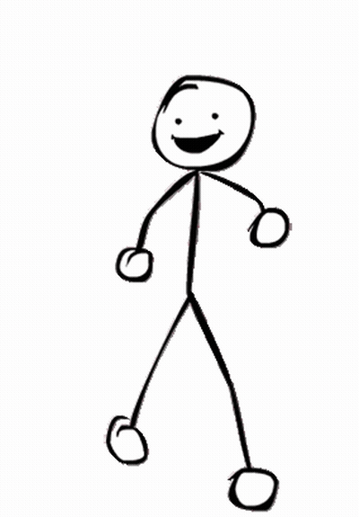 A Stick Figure Is Smiling And Flexing His Muscles While Standing On A White Background . GIF