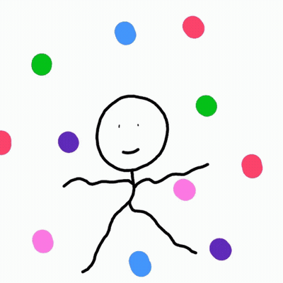 A Stick Figure Is Surrounded By Colorful Dots GIF