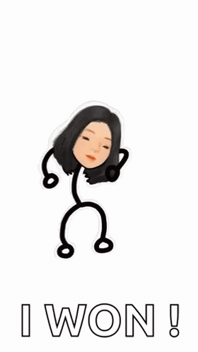 A Stick Figure Of A Woman Is Standing On One Leg With The Words `` I Won '' Below Her . GIF