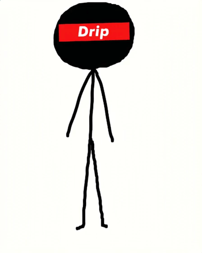 A Stick Figure With A Drip Logo On His Head Is Standing On A White Background . GIF