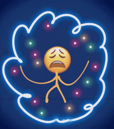 A Stick Figure With A Sad Face Is Surrounded By A Cloud Of Lightning GIF