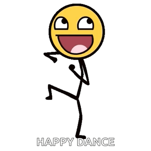 A Stick Figure With A Smiley Face And The Words Happy Dance Written Below It GIF