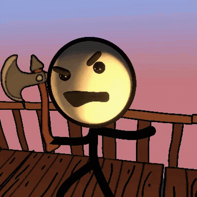 A Stick Figure With An Angry Face Holding A Large Axe GIF