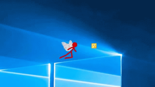 A Stick Figure With Wings And A Question Mark Is Standing On A Windows Screen . GIF