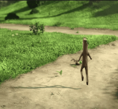 A Stick With Legs Is Walking On A Dirt Road GIF