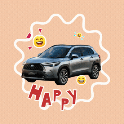 A Sticker Of A Car With Smiley Faces And The Word Happy GIF
