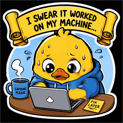 A Sticker Of A Duck Sitting At A Desk With A Laptop And A Cup Of Caffeine GIF