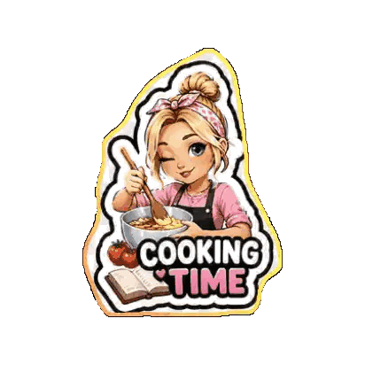 A Sticker Of A Girl Cooking With The Words Cooking Time Sticker