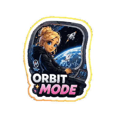 A Sticker Of A Girl In Space With The Words Orbit Mode Sticker