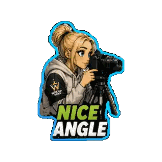 A Sticker Of A Girl Taking A Picture With The Words Nice Angle On It Sticker