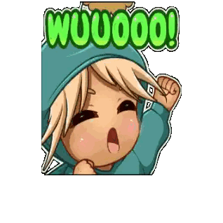 a sticker of a girl with a hoodie that says woooo