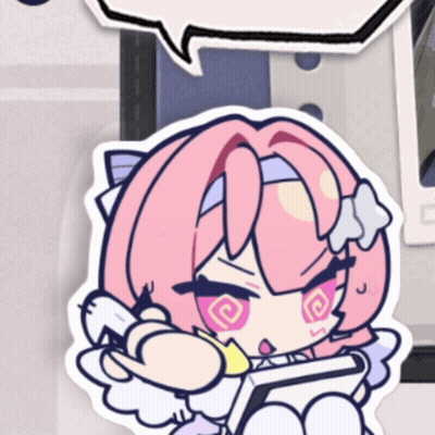 A Sticker Of A Girl With Pink Hair And A Swirl In Her Eyes GIF