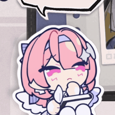 A Sticker Of A Girl With Pink Hair And White Gloves Holding A Cell Phone GIF