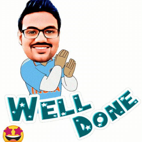 A Sticker Of A Man With Glasses And A Mustache Says Well Done GIF