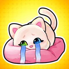 A Sticker Of A Pink Cat Crying On A Pink Pillow GIF