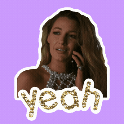 A Sticker Of A Woman Talking On A Cell Phone With The Word Yeah Written In Gold Glitter GIF