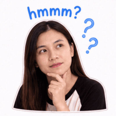 A Sticker Of A Woman With Her Hand On Her Chin And The Words " Hmmm " Above Her GIF