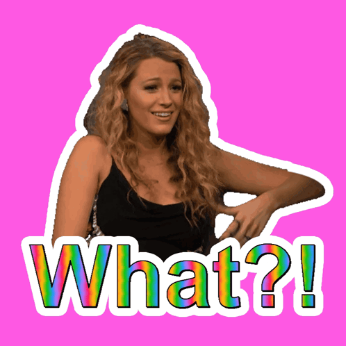 A Sticker Of A Woman With The Word What Written On It GIF