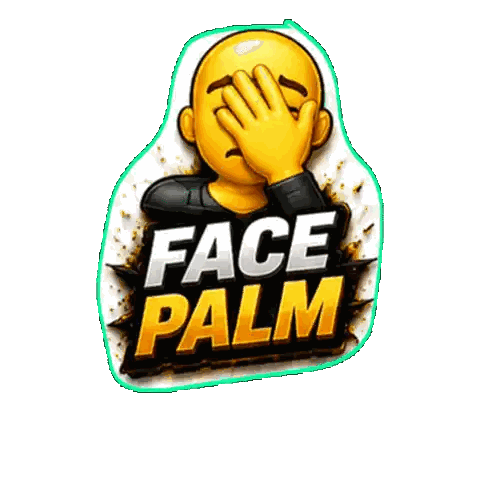 A Sticker That Says Face Palm With A Cartoon Man Covering His Face Sticker