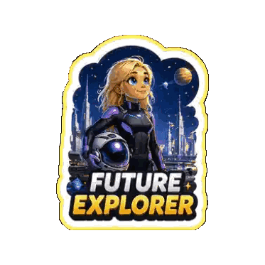 A Sticker That Says Future Explorer With A Cartoon Girl Sticker