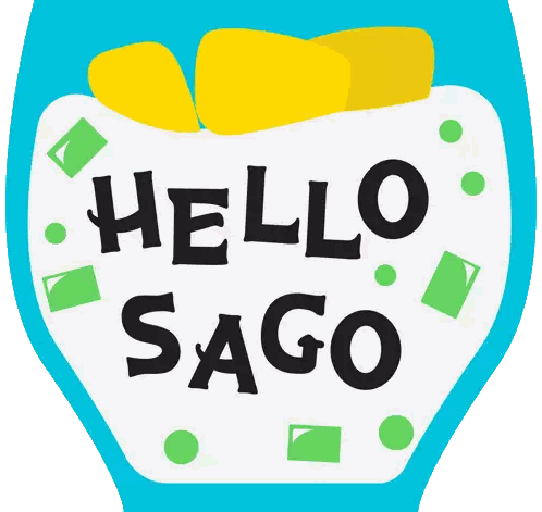 A Sticker That Says Hello Sago With A Blue Background Sticker
