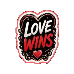 A Sticker That Says Love Wins With A Red Heart Sticker
