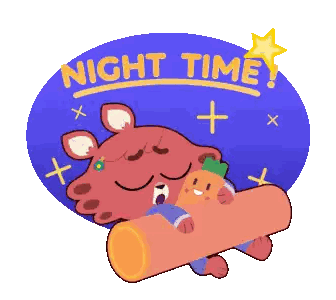A Sticker That Says Night Time On It With A Cartoon Character Sleeping On A Log Sticker