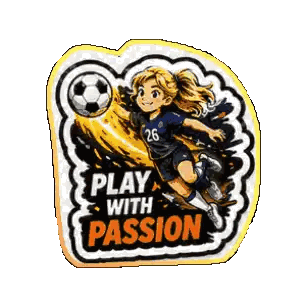 A Sticker That Says Play With Passion With A Girl Holding A Soccer Ball Sticker