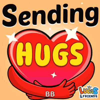 A Sticker That Says Sending Hugs With A Red Heart GIF