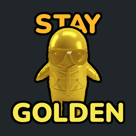 A Sticker That Says Stay Golden With A Gold Penguin On It GIF