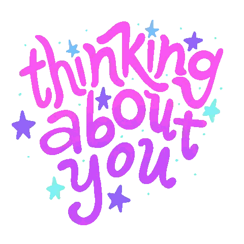 A Sticker That Says `` Thinking About You '' With Stars And Bubbles Sticker