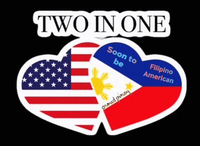 A Sticker That Says Two In One With Two Hearts And Flags GIF