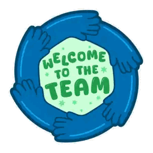 A Sticker That Says Welcome To The Team Is Surrounded By Four Hands . Sticker