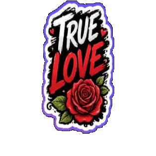 A Sticker With A Rose And The Words True Love Sticker