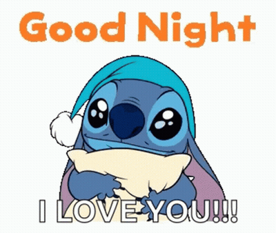 A Stitch Holding A Pillow With The Words Good Night I Love You GIF