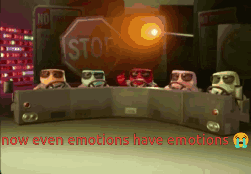 A Stop Sign Is Behind A Row Of Robots GIF