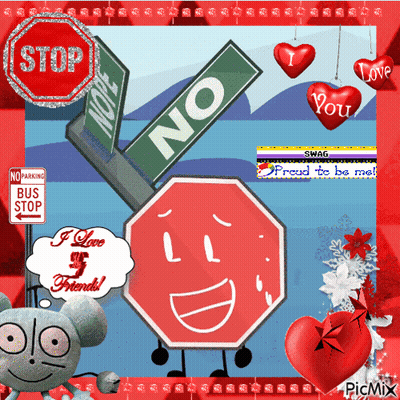 A Stop Sign Is Surrounded By A No Parking Sign And A No Bus Stop Sign GIF