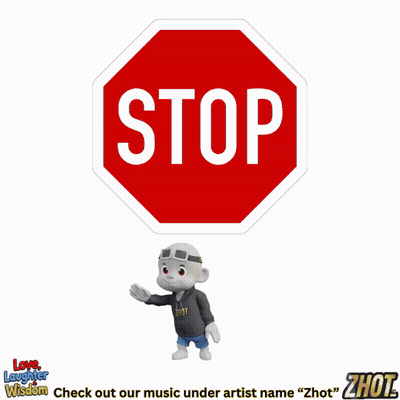 A Stop Sign With A Cartoon Character Below It GIF