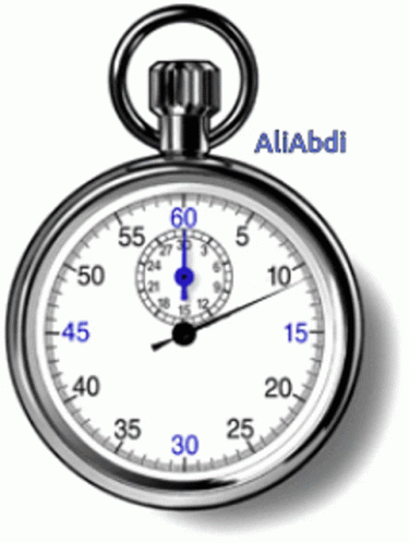 A Stopwatch With The Name Aliabdi Written Below It GIF