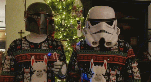 A Storm Trooper And A Boba Fett Are Standing Next To Each Other GIF