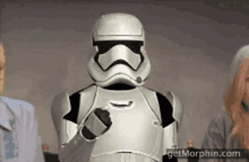 Stormtrooper Giving Thumbs Up In Front Of Getmorphin Logo GIF