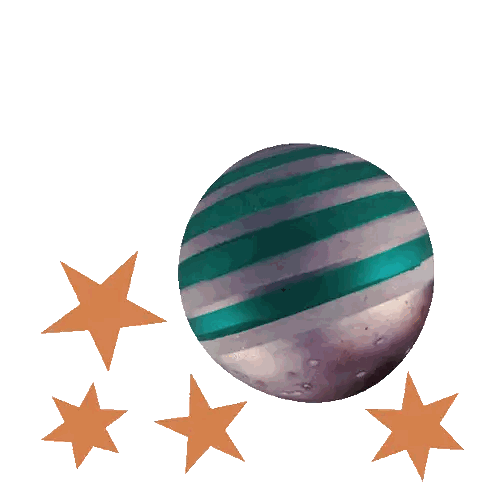 A Striped Ball Is Surrounded By Three Stars On A White Background Sticker