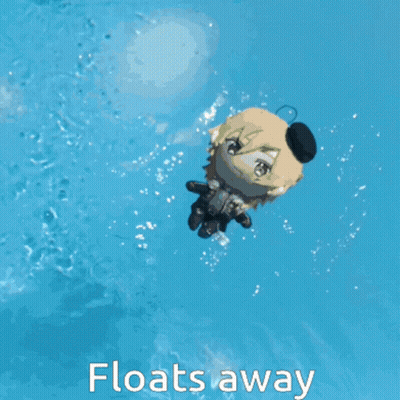 A Stuffed Animal Floats In A Pool With The Words Floats Away Below It GIF