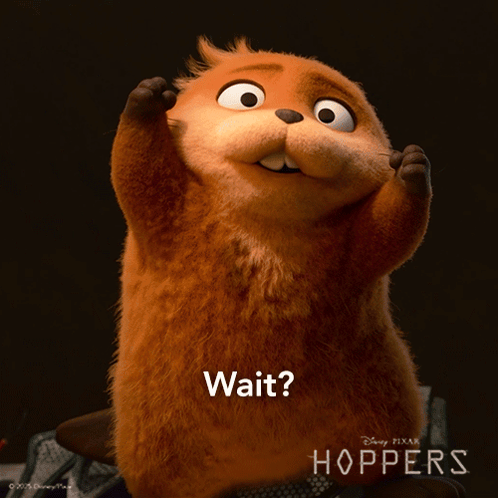 A Stuffed Animal From The Movie Hoppers Is Asking The Question " Wait " GIF